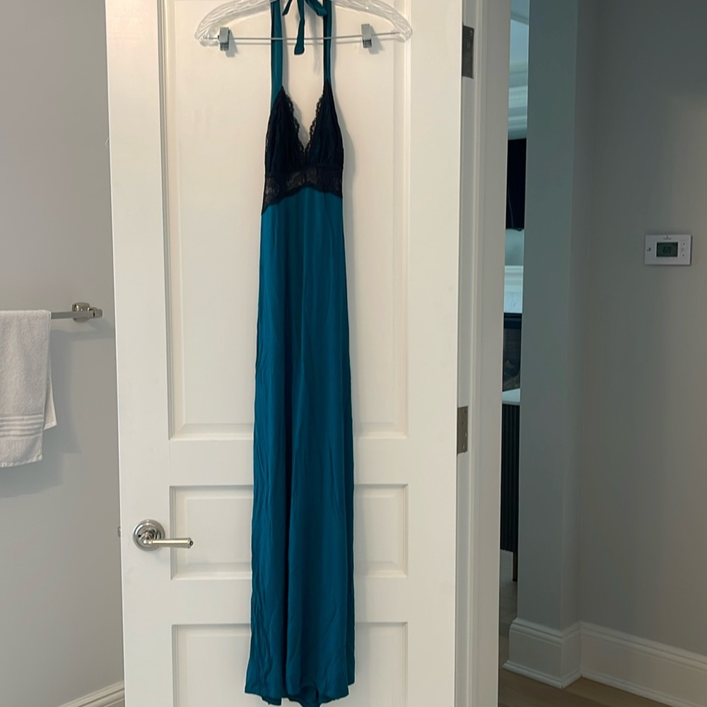 Teal and black lace, long intimate gown